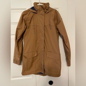 Columbia Tan Hooded long Rain Jacket